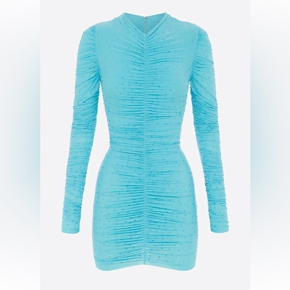 Alex Perry Ruched Crystal Jersey Mini Dress